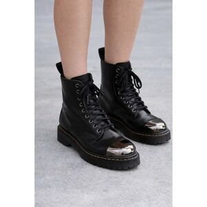 Doc Martens 1460 Bex Black Leather Metal Cap Toe Lace Up Boots Size US M 6